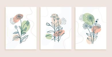 linha arte abstrato flor e folhas poster dentro conjunto vetor