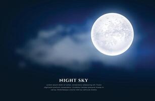 realista cheio lua e Estrela meia noite fundo com nuvem efeito vetor
