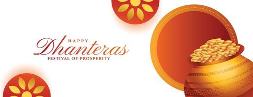 agradável feliz dhanteras feriado bandeira com Kalasha e dourado moeda vetor