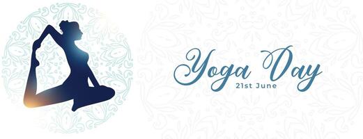 21 Junho ioga dia celebração bandeira para de inspiração ayurvédica tema vetor