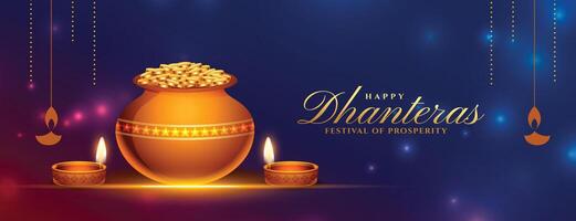 feliz dhanteras decorativo poster para laxmi puja e prosperidade vetor