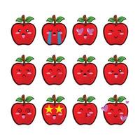 conjunto maçã ícones emojis. coleção do fruta emoticons dentro desenho animado estilo isolado em branco fundo, vetor ilustração