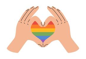 lgbt coração mãos mostrando amar. lgbtq orgulho comunidade. arco Iris elementos. vetor ilustração dentro mão desenhado estilo