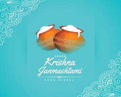 à moda Krishna janmashtami festival azul cartão com matki vetor