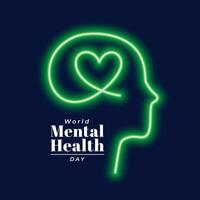 internacional mental saúde dia poster com brilhando néon cabeça vetor