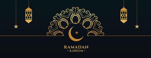 Ramadã kareem dourado bandeira dentro arabesco mandala decoração vetor