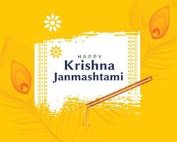 lindo amarelo Krishna janmashtami festival cartão Projeto vetor