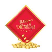 shubh dhanteras cumprimento fundo com dourado moeda Projeto vetor