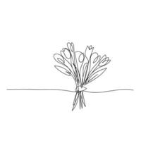 linha arte, ramalhete do flores tulipa Primavera e verão, desenhando com 1 linha. vetor ilustração branco fundo