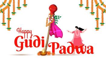cultural marathi hindu Novo ano festival gudi Padwa celebração cumprimento fundo vetor