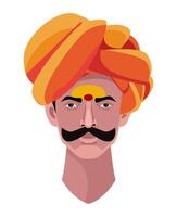 indiano homem com turbante e bigode vetor