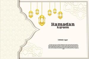 elegante glamour fundo e poster Ramadã kareem com gradiente estilo e realista ícone vetor