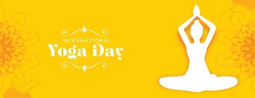 papel estilo internacional ioga dia amarelo poster para promovendo saúde e relaxamento vetor