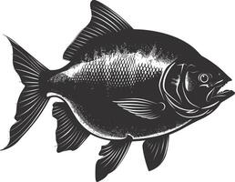 ai gerado silhueta piranha peixe animal Preto cor só cheio corpo vetor