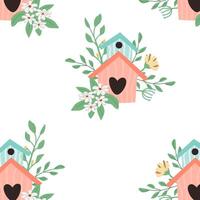 fofa Rosa romântico Casa de passarinho com floral ramo padronizar. vetor ilustração pode usava para invólucro papel, cobrir para caderno.