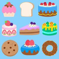 fofa doce mão desenhado colorida aniversário bolos cafeteria saltitar vetor ilustração