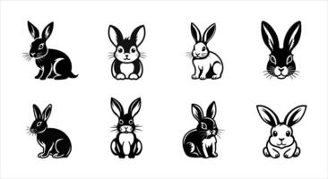 Coelho ícone conjunto Preto silhuetas. ilustração do coelhos vetor