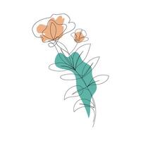 solteiro contínuo linha flores, folhas. arte floral elementos. usar para camiseta impressões, logotipos, cosméticos e beleza Projeto elementos vetor