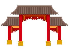 portão chinês para entrar em um templo ou pagode com colunas e uma ilustração vetorial de telhado isolada no fundo vetor