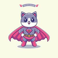 fofa gato Super heroi plano desenho animado estilo ilustração. Prêmio vetor animal natureza isolado ícone conceito.