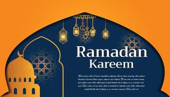 Ramadã kareem islâmico Projeto com tradicional lanterna para islâmico cumprimento fundo vetor