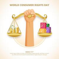 quadrado mundo consumidor direitos dia fundo com uma mão segurando balanças vetor