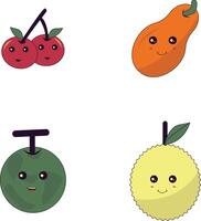 kawaii fruta mascote coleção. plano desenho animado vetor ícone.