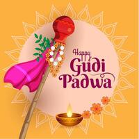 cultural marathi hindu Novo ano festival gudi Padwa celebração cumprimento fundo vetor