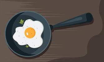 frito ovo omelete em placa, café da manhã dentro panela vetor