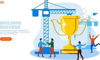 equipe construção sucesso com troféu vetor ilustração conceito