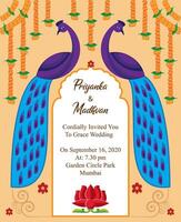 indiano Casamento cartão convite Projeto modelo com decorativo pavão vetor