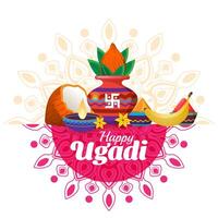 feliz Ugadi festival celebração cumprimento fundo vetor
