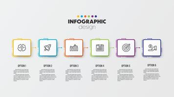 vetor Linha do tempo apresentação infográfico modelo com conceito o negócio ícone 6 opção quadrado forma.