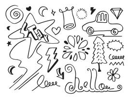 vetor ilustração mão desenhado carro seta, estrela, raio, nuvens e de outros elemento Projeto.