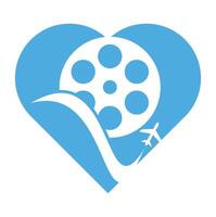 viagem filme coração forma conceito logotipo Projeto vetor ícone.