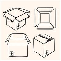 conjunto do caixa com ilustração estilo rabisco e linha arte vetor