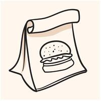 Comida saco hamburguer com ilustração estilo rabisco e linha arte vetor