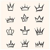 rabisco coroa mão desenhado definir. rabisco Princesa coroa, rainha tiara. linha esboço real elemento com ilustração estilo rabisco e linha arte vetor