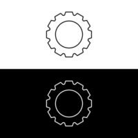 engrenagem ícone, roda dentada roda, motor círculo, fino linha rede símbolo em branco e Preto fundo vetor