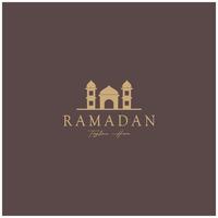 Ramadã Mubarak logotipo com lanterna elementos, crescente lua e Estrela mesquita prédio, islâmico caligrafia padrão, para negócios, arquitetura, muçulmanos, eid, eid cartões, islâmico Educação vetor