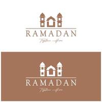 Ramadã Mubarak logotipo com lanterna elementos, crescente lua e Estrela mesquita prédio, islâmico caligrafia padrão, para negócios, arquitetura, muçulmanos, eid, eid cartões, islâmico Educação vetor