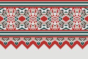 pixel Cruz ponto padronizar com floral projetos. tradicional Cruz ponto bordado. geométrico étnico padrão, bordado, têxtil ornamentação, tecido, mão costurado padrão, cultural costura vetor