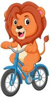 fofa leão equitação bicicleta desenho animado vetor ícone ilustração. animal esporte ícone conceito isolado Prêmio vetor