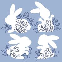 conjunto do branco silhuetas do Páscoa coelhos com flores vetor