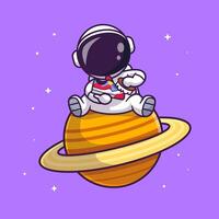 fofa astronauta escovar sapatos em planeta desenho animado vetor ícone ilustração. Ciência tecnologia ícone conceito isolado Prêmio vetor. plano desenho animado estilo