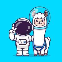 fofa astronauta com lhama alpaca astronauta desenho animado vetor ícone ilustração. animal Ciência ícone conceito isolado Prêmio vetor. plano desenho animado estilo