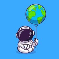 fofa astronauta sentado com terra balão desenho animado vetor ícone ilustração. Ciência tecnologia ícone conceito isolado Prêmio vetor. plano desenho animado estilo