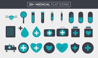 conjunto do médico e cuidados de saúde ícones vetor ilustração coleção plano ícone suave azul e Preto cor em branco fundo preencher ícone pacote