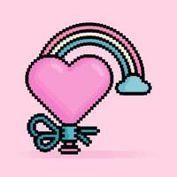 8 mordeu pixel ilustração do balão em forma amor ou Rosa corações com arco-íris para diversidade e gênero igualdade. pode estar usava para adesivo, t camisa, presente, namoro convite, poster, namorados cumprimento vetor