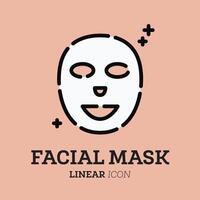 facial mascarar Folha ícone. linear símbolo. beleza pele. mulher face. cosmetologia, remédio e saúde Cuidado. plano estilo. vetor